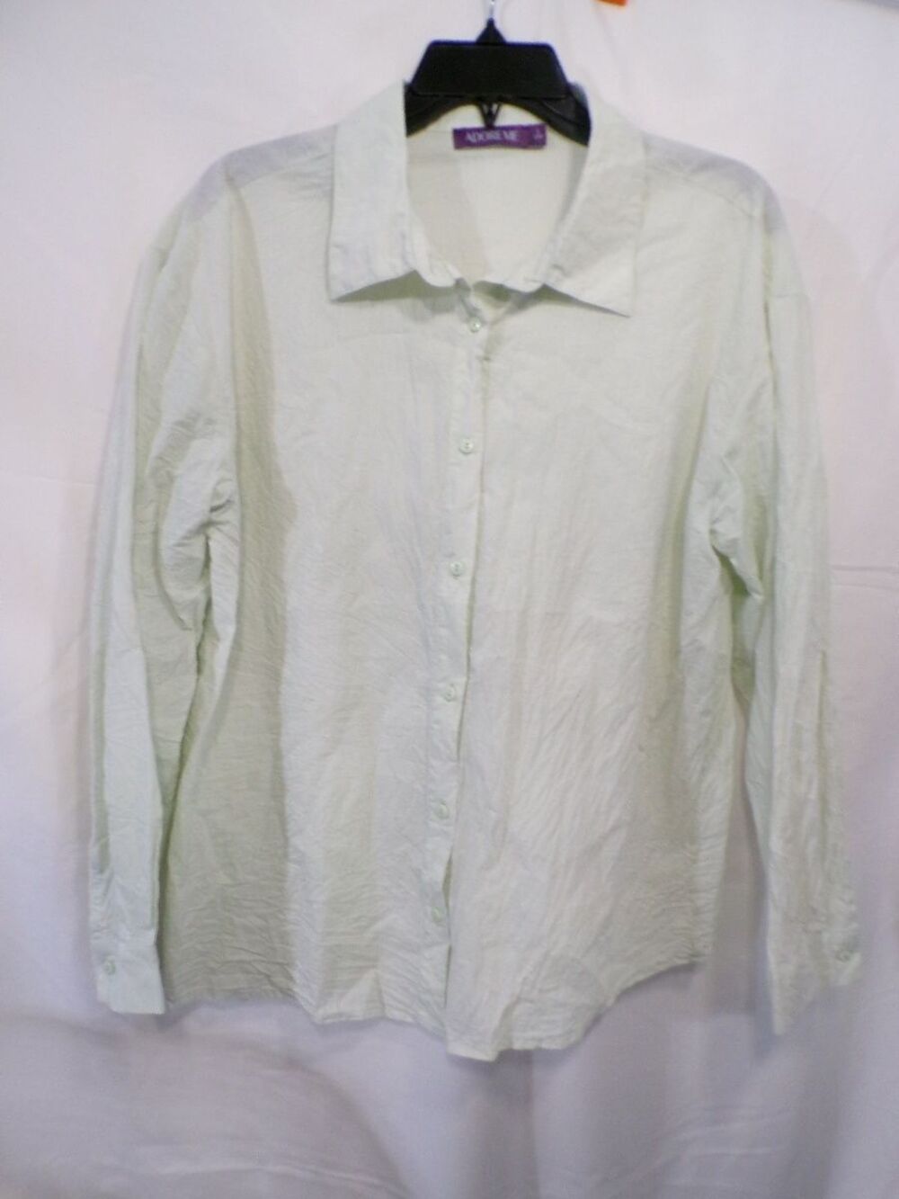 Adore Me Women's L Light Green Linen Blend Button Up Shirt Relaxed Fit